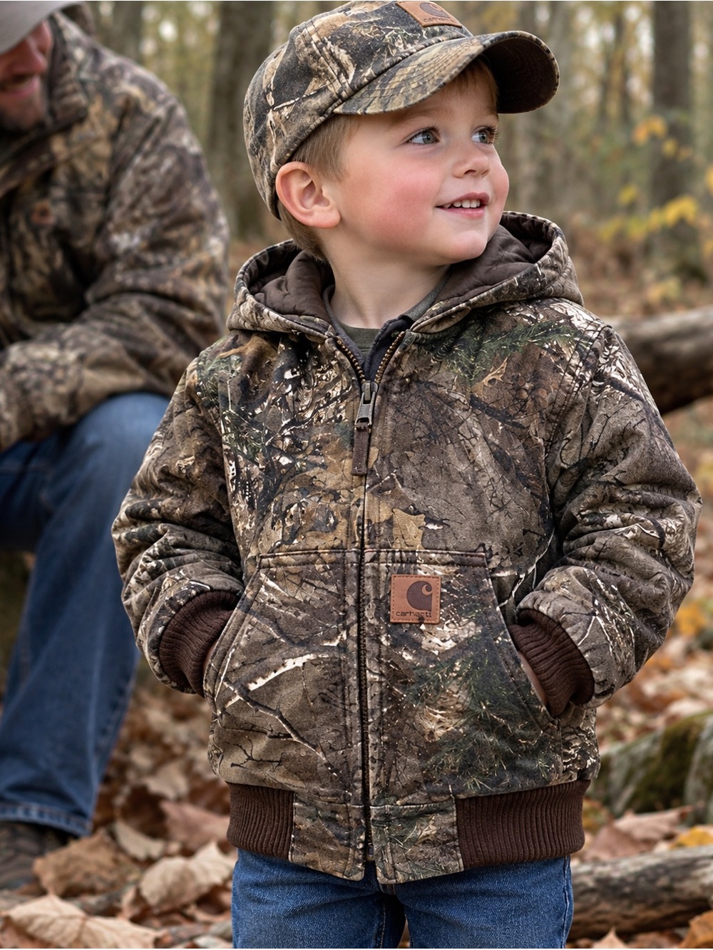 Carhartt Kids Camo Jacket Sz XXS (4-5) Hooded Real Tree Quilted Lining Pockets